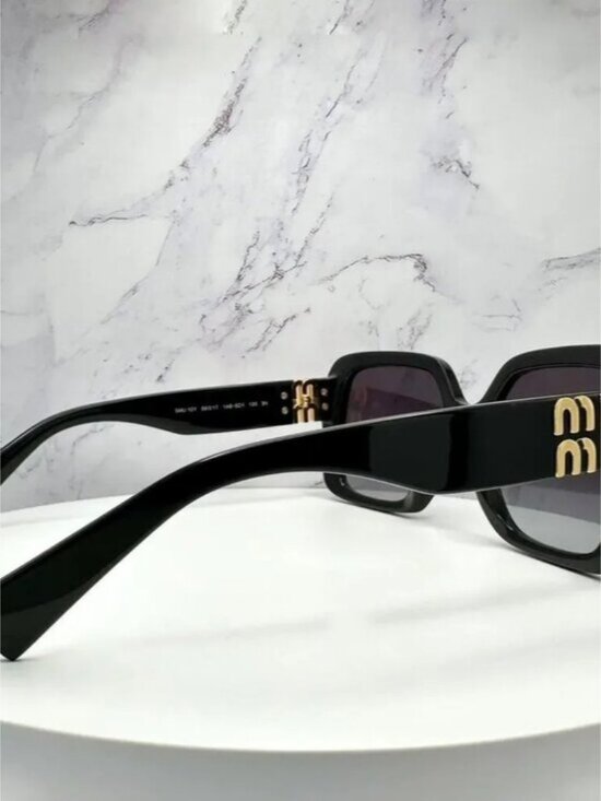Miu Miu Black Oversized Square Sunglasses with Gold Logo main image 12